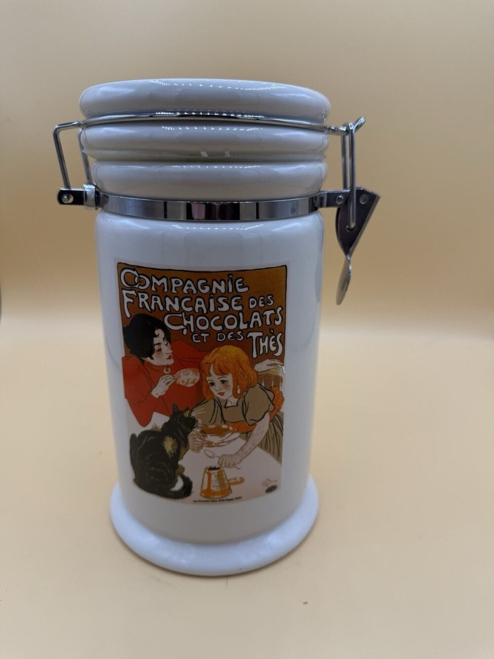 California Pantry Chocolats et Thés Ceramic Canister Clamp Lid Art Nouveau